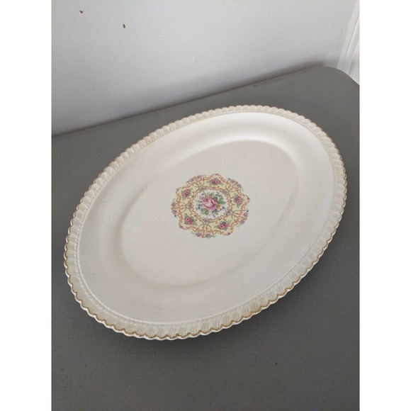 Vintage The Harker Pottery Co. floral large platter 22 KT. Gold Detailing - Picture 1 of 6
